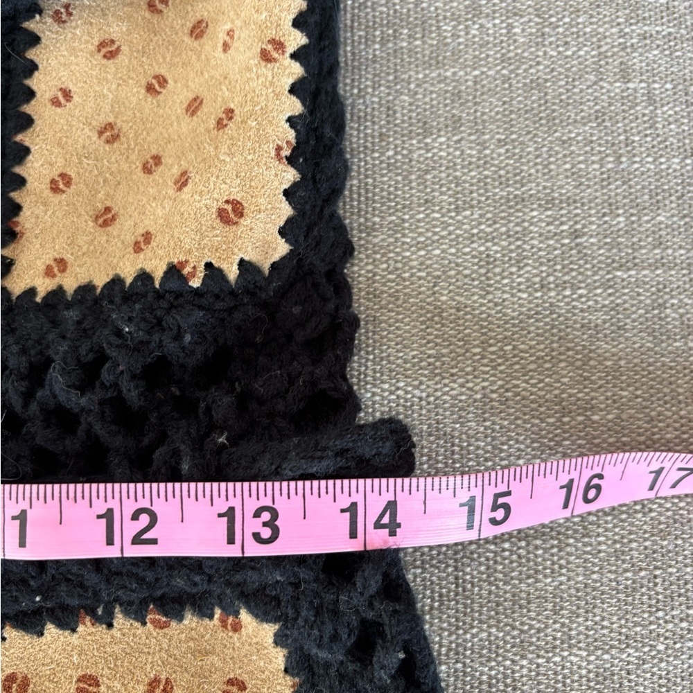 Vintage 70s Tarri Boho Leather Floral Crochet Knit Vest Hippie Folk Festival M - Picture 8 of 12